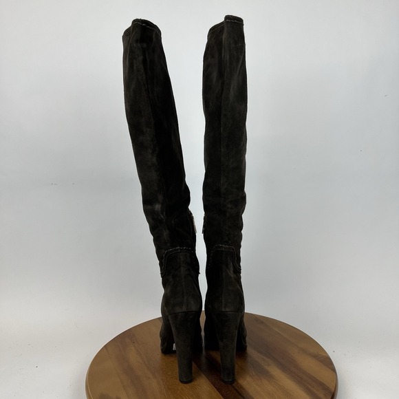 Womens Prada Brown Suede Lace Up Block Heel Platform Tall Boots Size EU 38.5 - Picture 7 of 14